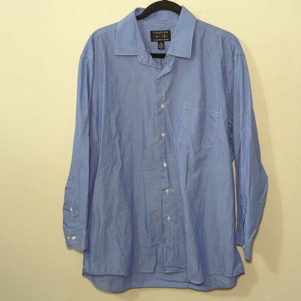 Colours by Alexander Julian Blue + White Pinstripe Button-Down Shirt Men's XL